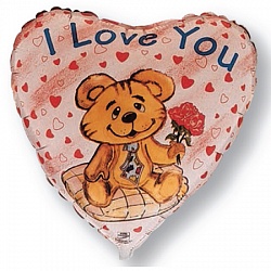 Шар сердце фольга Мишка