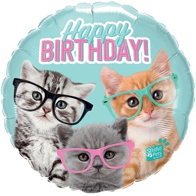 Шар круг "Happy Birthday котята"
