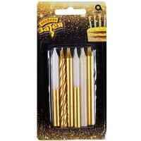 Свечи д/торта золот/бел блеск 12шт