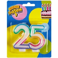 Свеча -цифра "25" Радужная блеск