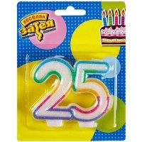 Свеча -цифра "25" Радужная блеск