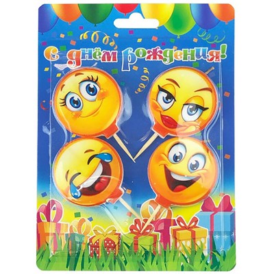 Свечи д/торта на пиках Смайлики 4шт