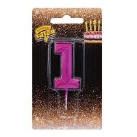 Свеча -цифра "1" Диамант Маджента
