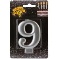 Свеча -цифра "9" Серебряная