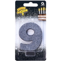 Свеча -цифра "9" Черная глиттер