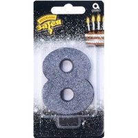 Свеча -цифра "8" Черная глиттер