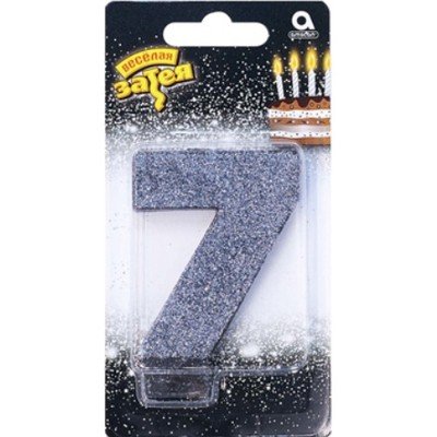 Свеча -цифра "7" Черная глиттер