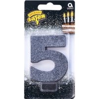 Свеча -цифра "5" Черная глиттер