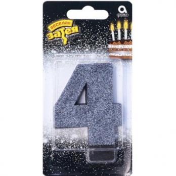 Свеча -цифра "4" Черная глиттер Свеча -цифра "4" Черная глиттер
