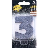 Свеча -цифра "3" Черная глиттер