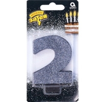 Свеча -цифра "2" Черная глиттер