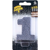 Свеча -цифра "1" Черная глиттер