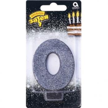 Свеча -цифра "0" Черная глиттер Свеча -цифра "0" Черная глиттер