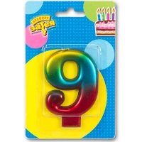 Свеча -цифра "9" Радуга металлик