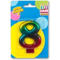 Свеча -цифра "8" Радуга металлик