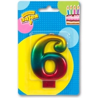 Свеча -цифра "6" Радуга металлик
