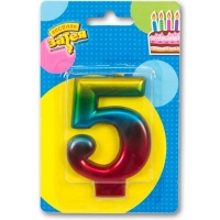 Свеча -цифра 5 Радуга металлик