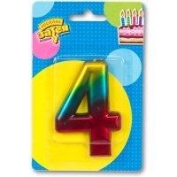 Свеча -цифра "4" Радуга металлик