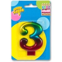 Свеча -цифра "3" Радуга металлик