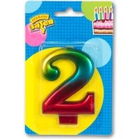 Свеча -цифра "2" Радуга металлик