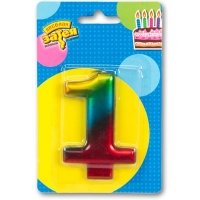 Свеча -цифра "1" Радуга металлик