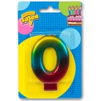 Свеча -цифра "0" Радуга металлик