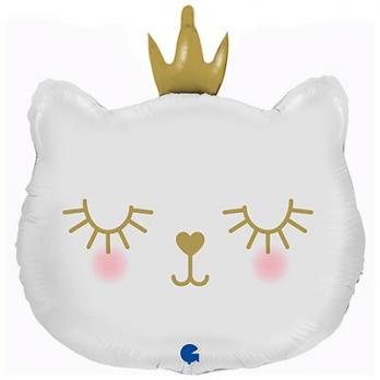 Шар фигура "Голова кошки белая в короне"