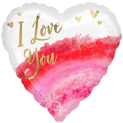 Шар сердце "I Love You Акварель красный"