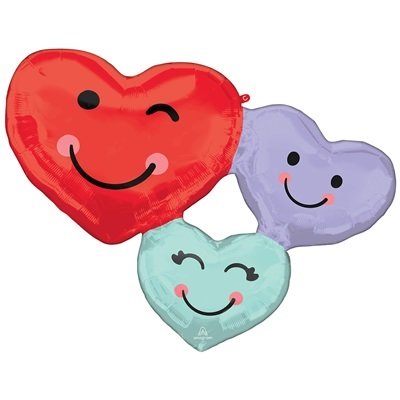 Шар фигура "Улыбающиеся сердца 3 цвета"