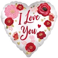 Шар сердце "Love Цветы красные сатин"