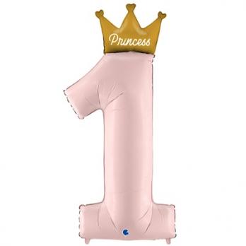 Шар цифра "1 PRINCESS с короной розовая"