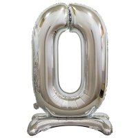 Шарик цифра "0 серебро на подставке"