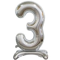 Шарик цифра "3 серебро на подставке"