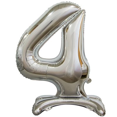 Шарик цифра "4 серебро на подставке"