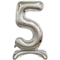 Шарик цифра "5 серебро на подставке"