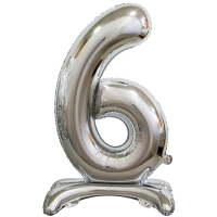 Шарик цифра "6 серебро на подставке"