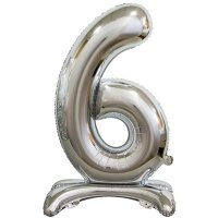 Шарик цифра "6 серебро на подставке"