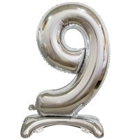 Шарик цифра "9 серебро на подставке"
