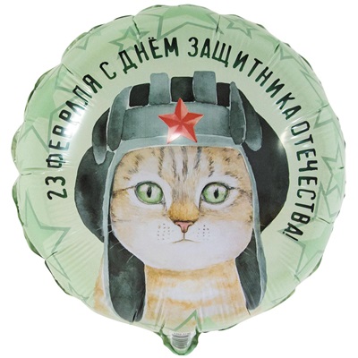 Шар круг "23 Февраля Кот в шлемофоне"