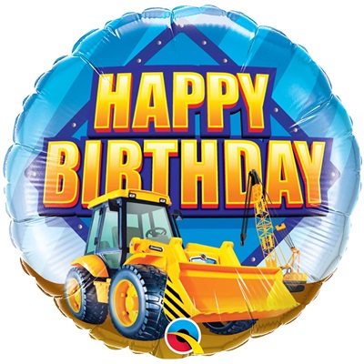 Шар круг "Happy Birthday Экскаватор"