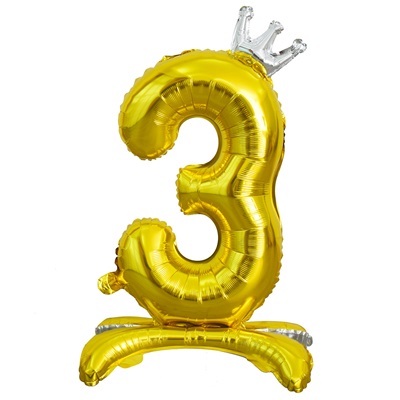 Шар цифра "3 золотая с короной"