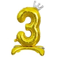 Шар цифра "3 золотая с короной"