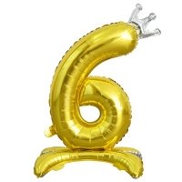 Шар цифра "6 золотая с короной"