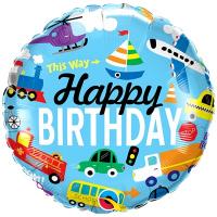 Шар круг "Happy Birthday Транспорт"