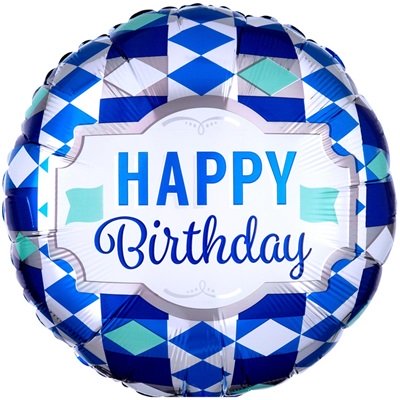 Шар круг "Happy Birthday Узор ромбы синие"