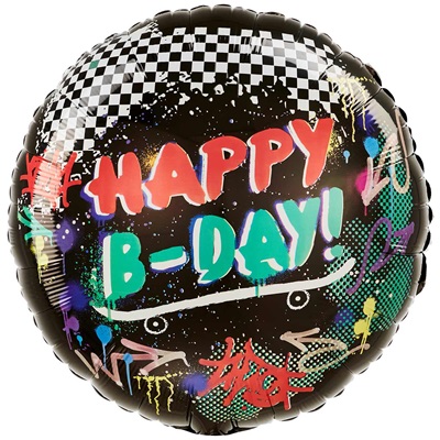 Шар круг "Happy Birthday Скейтборд"