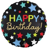 Шар круг "Happy Birthday звезды разноцветные"