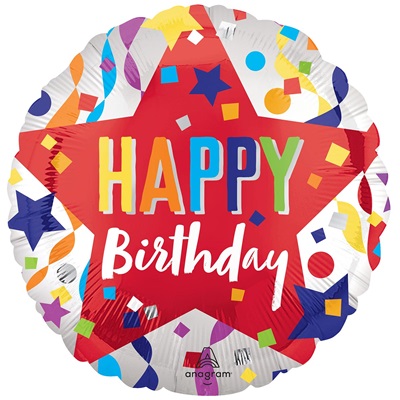 Шар круг "Happy Birthday звезда серпантин"