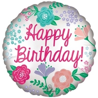 Шар круг "Happy Birthday цветочный сад"