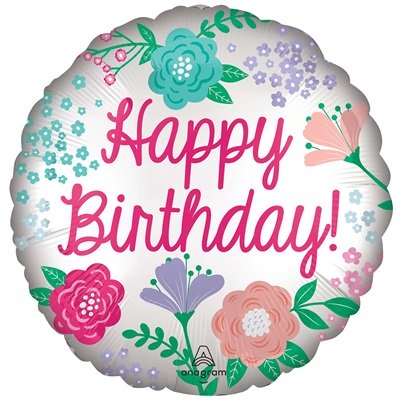 Шар круг "Happy Birthday цветочный сад"